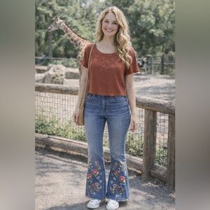 The Hanger Woman's Eyelet Detail Burnt Orange Cropped Summer Boho Top Size S